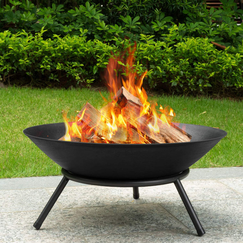 Ebern Designs Fire Pit Outdoor Wood Burning 22.6In Cast Iron Firebowl